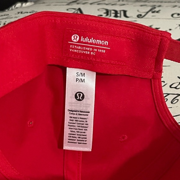 NEW LULULEMON Classic Ball Cap Tennis Club Lulu Red White Script Logo Cotton O/S - Picture 6 of 7